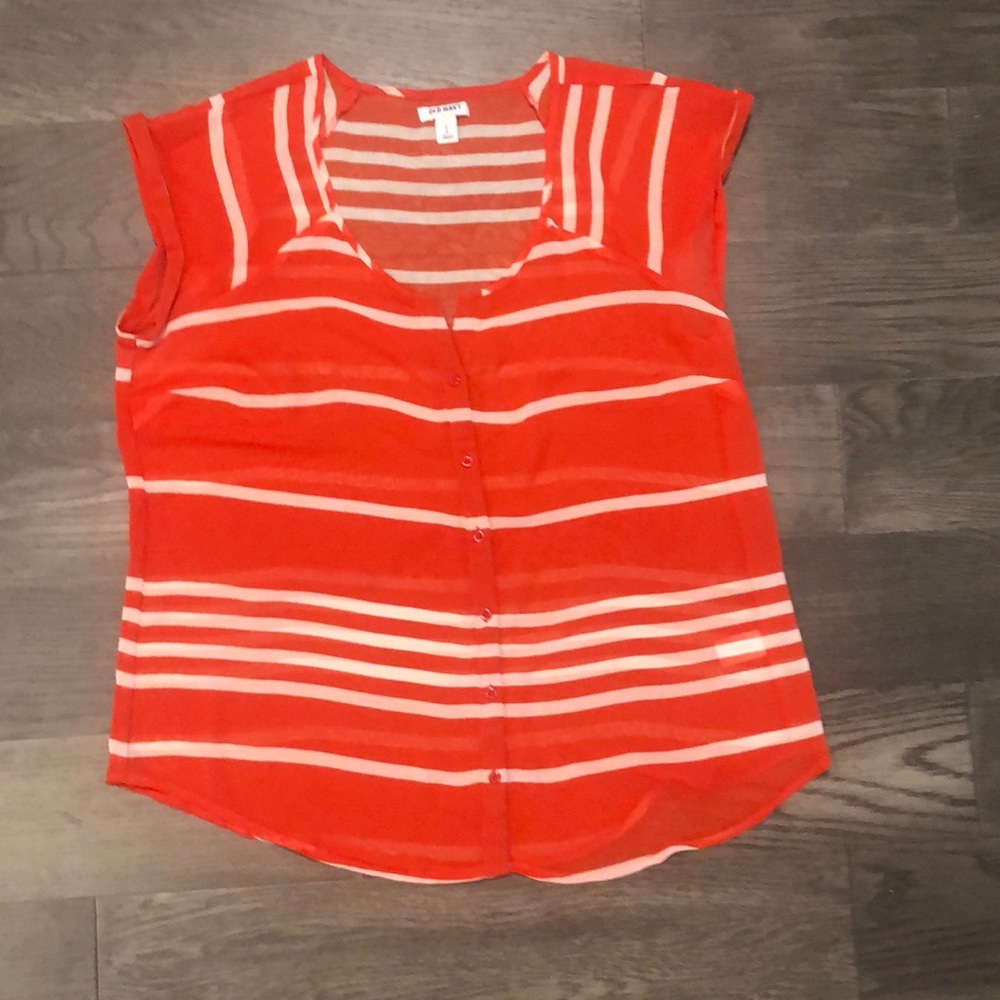 Sheer stripe button down top
